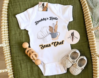 Daddy's little sous chef bodysuit, baby cook chef shirt, little sous chef kids tee, kitchen helper baby shirt, little baker chef baby gift,