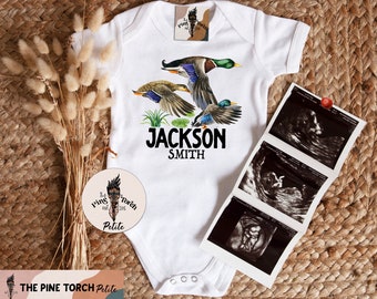 Custom Duck Hunter bodysuit, personalize name mallard duck baby shower gift, custom hunting baby, mallard duck pregnancy announcement