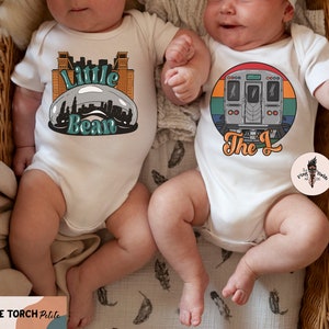 Matching twin Chicago shirts, twin Chicago tees, matching L train and chicago bean tees, funny twin shirts, matching Chicago shirts