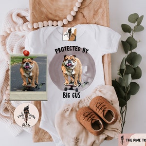 Protected by baby dog, Personalized Dog Newborn Outfit, custom dog Baby shower gift, personalized dog portrait kids tee, custom dog baby
