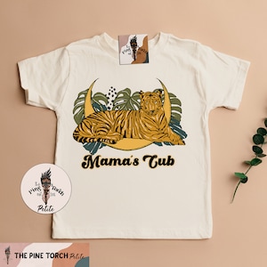 Mama&#39;s Cub Tiger kids tee, baby tiger monstera jungle baby tee, wild tiger baby shirt, tiger cub bodysuit, jungle tiger kids tee