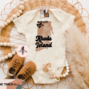 Rhode Island baby bodysuit, made in Rhode Island, Rhode Island baby gift, Rhode Island baby shirt, Made with love in Rhode Island
