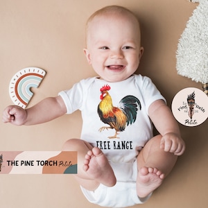 Free range Bodysuit, farmer baby clothes, farm fresh chicken kids shirt, retro farmer tractor pig cow chicken baby tee, newborn free range