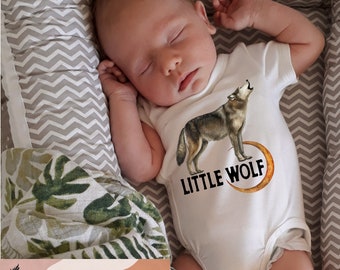 Little Wolf bodysuit, wolf baby tee, howling baby wolf baby shirt, wild wolf bodysuit, wolf matching kids tee