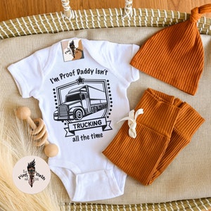 Trucker baby bodysuit, trucker pregnancy announcement, proof daddy isn&#39;t trucking all the time, trucker announcement, trucker kids tee