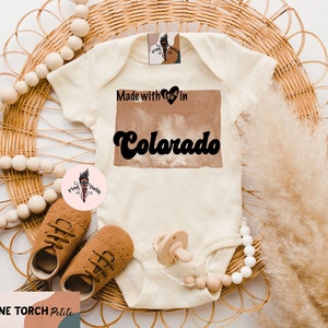 Colorado baby bodysuit, made in Colorado, Colorado baby gift, Colorado baby shirt, Made with love in Colorado, CO state baby