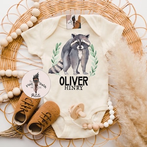 Personalized raccoon bodysuit, raccoon custom baby shower gift, raccoon baby, raccoon shirt, raccoon pregnancy announcement