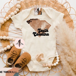 South Carolina baby bodysuit, made in South Carolina, South Carolina baby gift, South Carolina baby shirt, Made with love in South Carolina