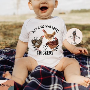 Chickens Bodysuit, just a kid who loves chickens clothes, farm chickens free range kids shirt, retro free range baby shirt, chicken lover