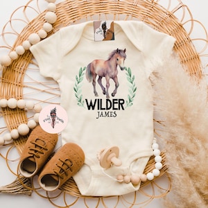 Personalized horse bodysuit, custom floral horse baby shower gift, horse baby, horse shirt, horse pregnancy announcement