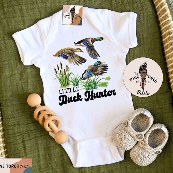 Little Duck Hunter bodysuit, retro duck duck goose baby shower gift, hunting baby, mallard duck hunter shirt, duck pregnancy announcement