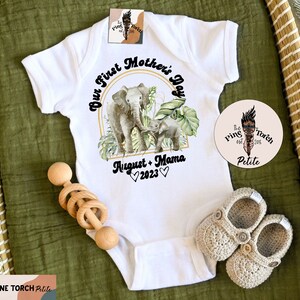 Custom Elephant first mothers day, Personalized first mothers day Newborn Outfit, custom Mother&#39;s Day Baby shower gift, first mothers day
