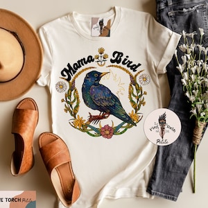 Mama Bird unisex tee, retro mama bird family matching shirts, boho bird pregnancy announcement tee, bird mommy and me set