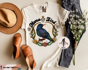 Mama Bird unisex tee, retro mama bird family matching shirts, boho bird pregnancy announcement tee, bird mommy and me set