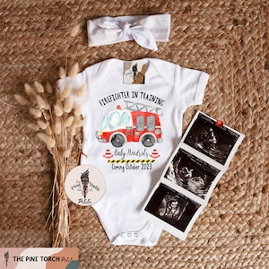 Personalized firefighter pregnancy announcement, little firefighter baby, custom fire truck baby, firefighter family baby announcement