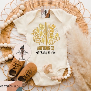 Funny Pasta baby bodysuit, spaghetti fettuccini ravioli noodle baby shirt, Italian baby pastable shirt, Italian pregnancy announcement