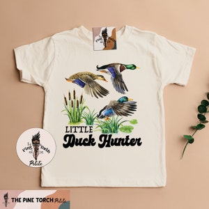 Little Duck Hunter kids tee, retro duck duck goose baby shower gift, hunting baby, mallard duck hunter shirt, duck pregnancy announcement