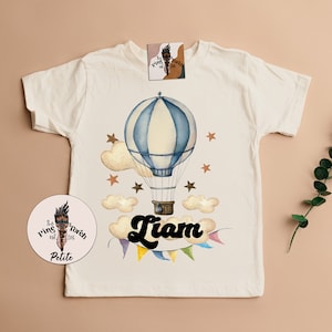 Personalized Hot Air Balloon kids tee, personalized name vintage hot air balloon gift, custom hot air balloon shirt, pregnancy announcement