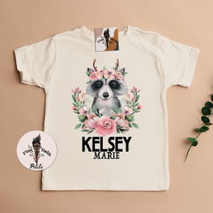 Personalized raccoon kids tee, floral raccoon custom baby shower gift, raccoon baby, raccoon shirt, raccoon pregnancy announcement