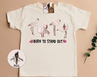 flamingo baby kids tee, born to stand out baby tee, flamingo kids clothing, unisex flamingo shirt, flamingo kids tee