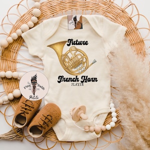 Future French horn player bodysuit, French horn baby shirt, little French horn tee, musical instrument baby shirt, brass instrument tee