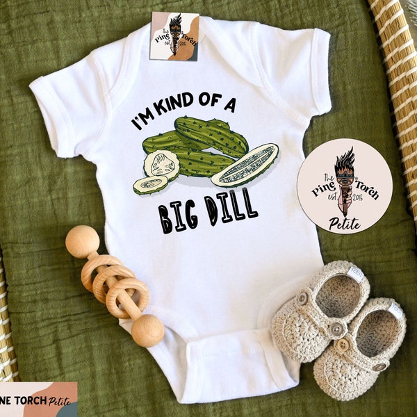 Big dill pickle baby Bodysuit, I'm kind of a big deal kids clothes, funny dill pickle kids shirt, retro big dill baby tee, pickle shirt