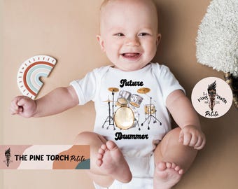 Future drummer bodysuit, drummer baby shirt, little drum set tee, musical instrument baby shirt, drummer tee