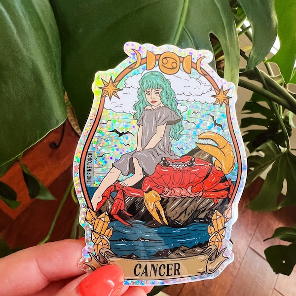 Cancer Zodiac Glitter Sticker, Cancer sticker, Zodiac Kids Glitter Sticker, Zodiac sticker, Water bottle, laptop, phone stickers