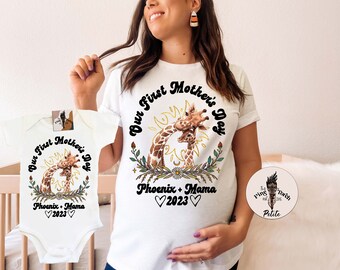 Custom Giraffe first mothers day Mommy and Me set, Personalized first mothers day, custom Mother's Day Baby gift, personalized mothers day