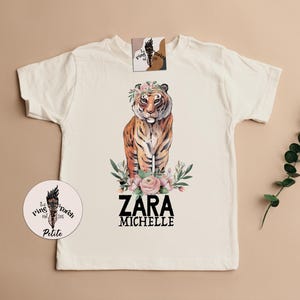 Personalized tiger kids tee, floral tiger custom baby shower gift, tiger baby, tiger shirt, tiger pregnancy announcement