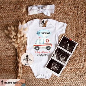 Personalized ambulance pregnancy announcement, little paramedic baby, custom ambulance baby, paramedics ambulance baby announcement