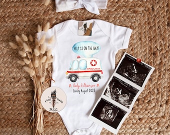 Personalized ambulance pregnancy announcement, little paramedic baby, custom ambulance baby, paramedics ambulance baby announcement