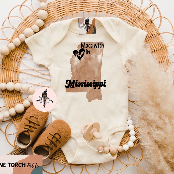 Mississippi baby bodysuit, made in Mississippi, Mississippi baby gift, Mississippi baby shirt, Made with love in Mississippi, Mississippi