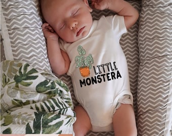 Little Monstera baby Bodysuit, plant baby houseplant monstera baby shirt, monstera plant wet plants shirt, funny houseplant kids clothes