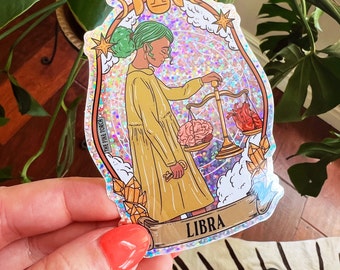Libra Zodiac Glitter Sticker, Libra sticker, Zodiac Kids Glitter Sticker, Libra Zodiac sticker, Water bottle, laptop, phone stickers