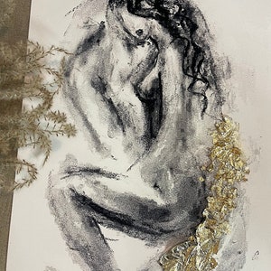 Lovers Sketch Kohle Paar Art Liebhaber Liebhaber Kohle Zeichnung Große Art Print Handmade von Reine Delavie