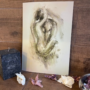 Lovers Sketch Charcoal Couple Art Lovers Lovers Charcoal Drawing Large Art Print Handmade by Reine Delavie