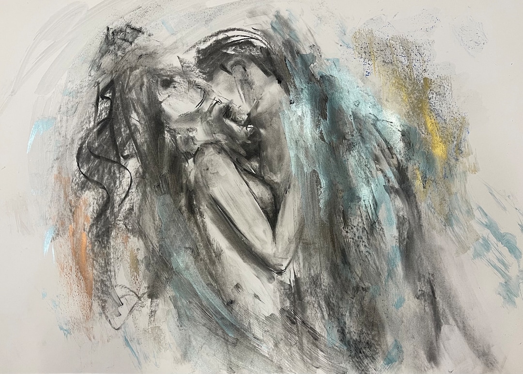 Original Drawing Large 28 Romantic Art Painting Man and Woman Art Lovers Art Abstract Woman