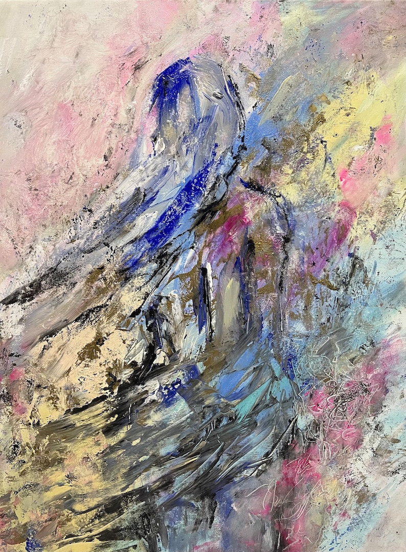Colorful Painting Romantic Female Art Nude Woman Erotic Sensual Blue