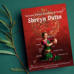 Arangetram Invitation Template,Arangetram Evite,Indian Classical Dance,Bharatanatyam Invitation Invite, Odissi,Rangapravesham,Manch Pravesh