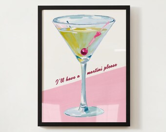 Martini cartaz martini impressão martini arte da parede óculos de cocktail cartaz bar carrinho decoração da parede álcool retro impressão bebida impressão
