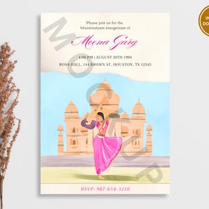 Arangetram Invitation Template,Arangetram Evite Upload, Arangetram Invite Digital,Indian Dance Save the Date, Bharatanatyam Invite