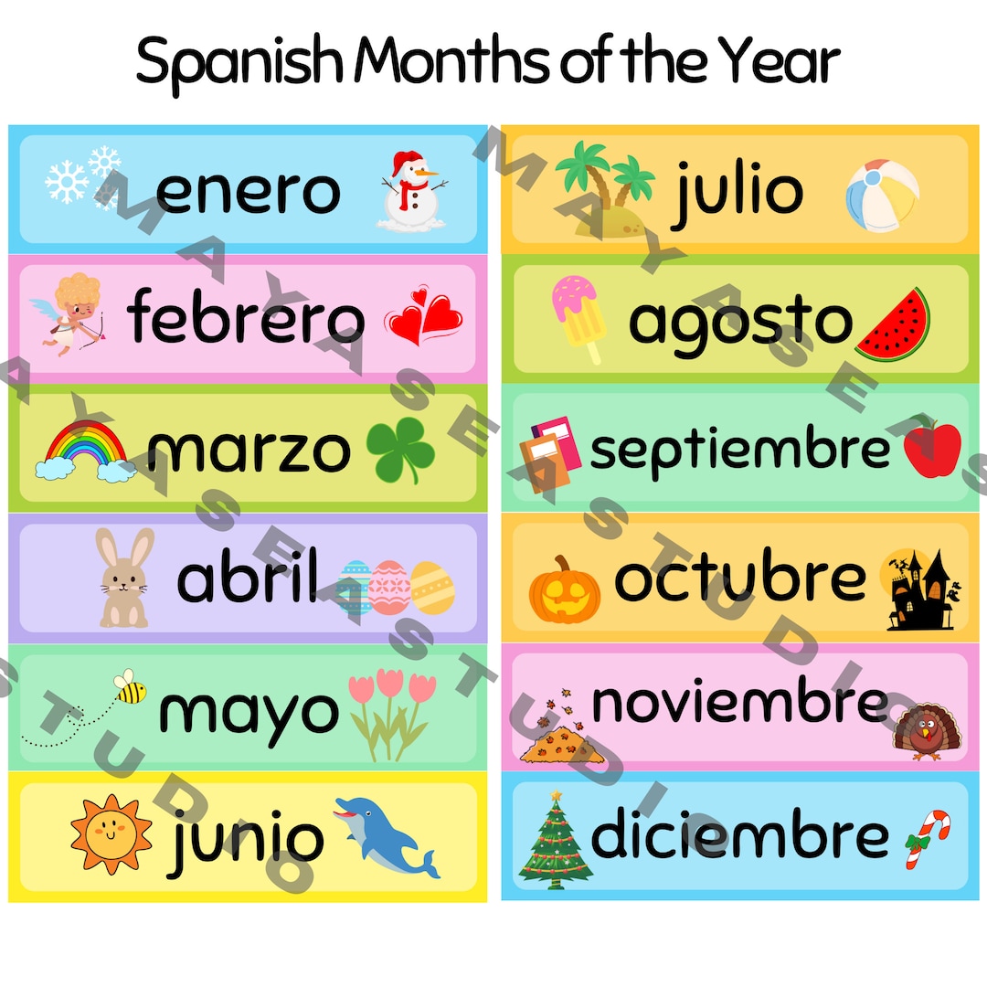 Spanish Months of the Year,los Meses Del Año,pocket Chart Calendar