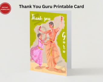 Cartão de agradecimento para professor(a) de Bharatanatyam, Cartão de agradecimento para Arangetram em PDF, Cartão de agradecimento para professor(a) de dança clássica indiana, Cartão imprimível