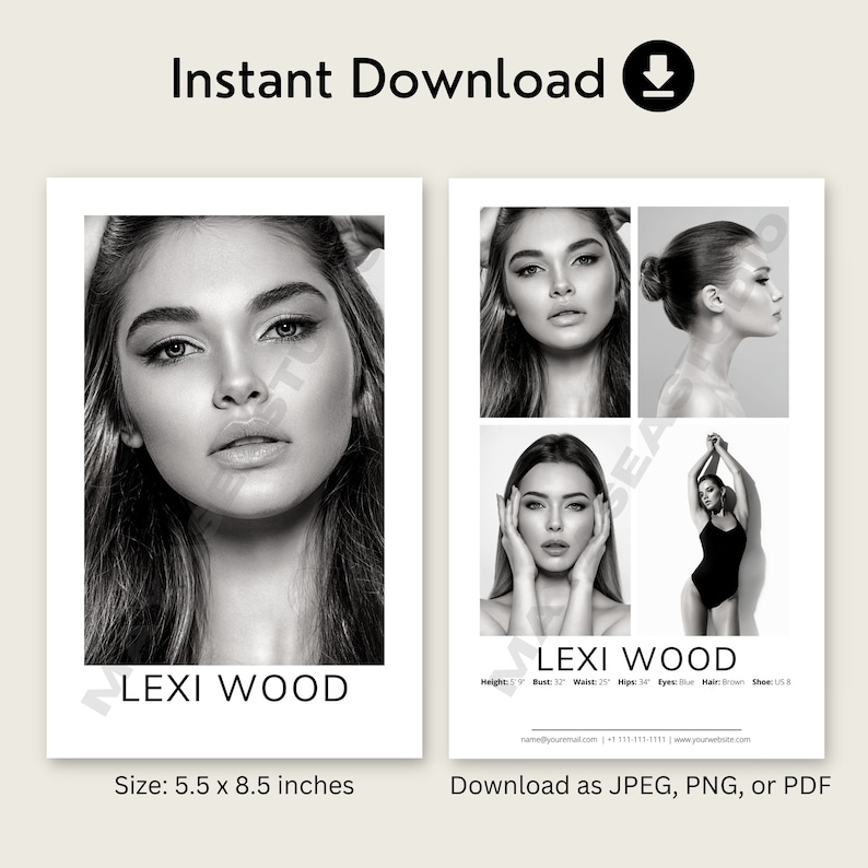 Model Comp Card, 8.5x5.5 Modeling Comp Card,model Comp Card Template ...