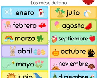 Spanish Months of the Year Printable, Los Meses del Año Homeschool Calendar Cards, Montessori Curriculum Pocket Chart, Classroom Poster
