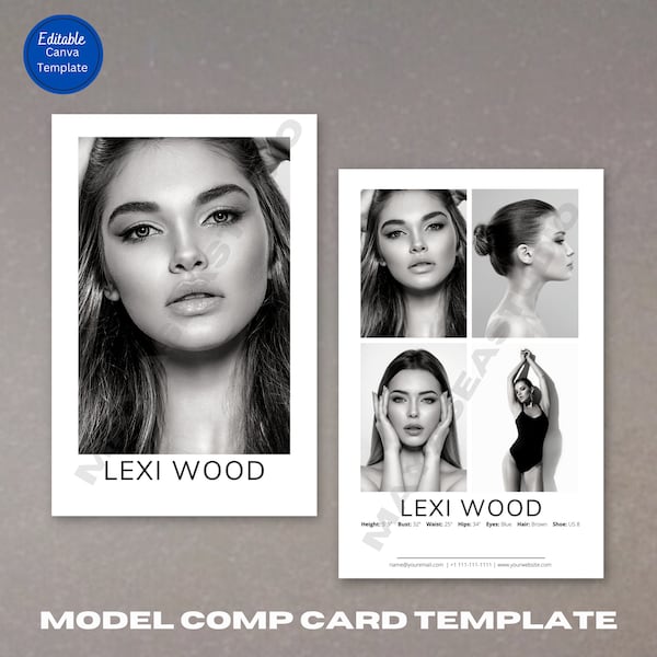 Model Comp Card, Modeling Comp Card,Model Comp Card Template,Fashion Model Zed Card, Composite Card, Model Portfolio Template,Model Headshot