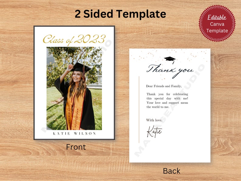 Graduation Thank You Card Template Graduation Card Etsy