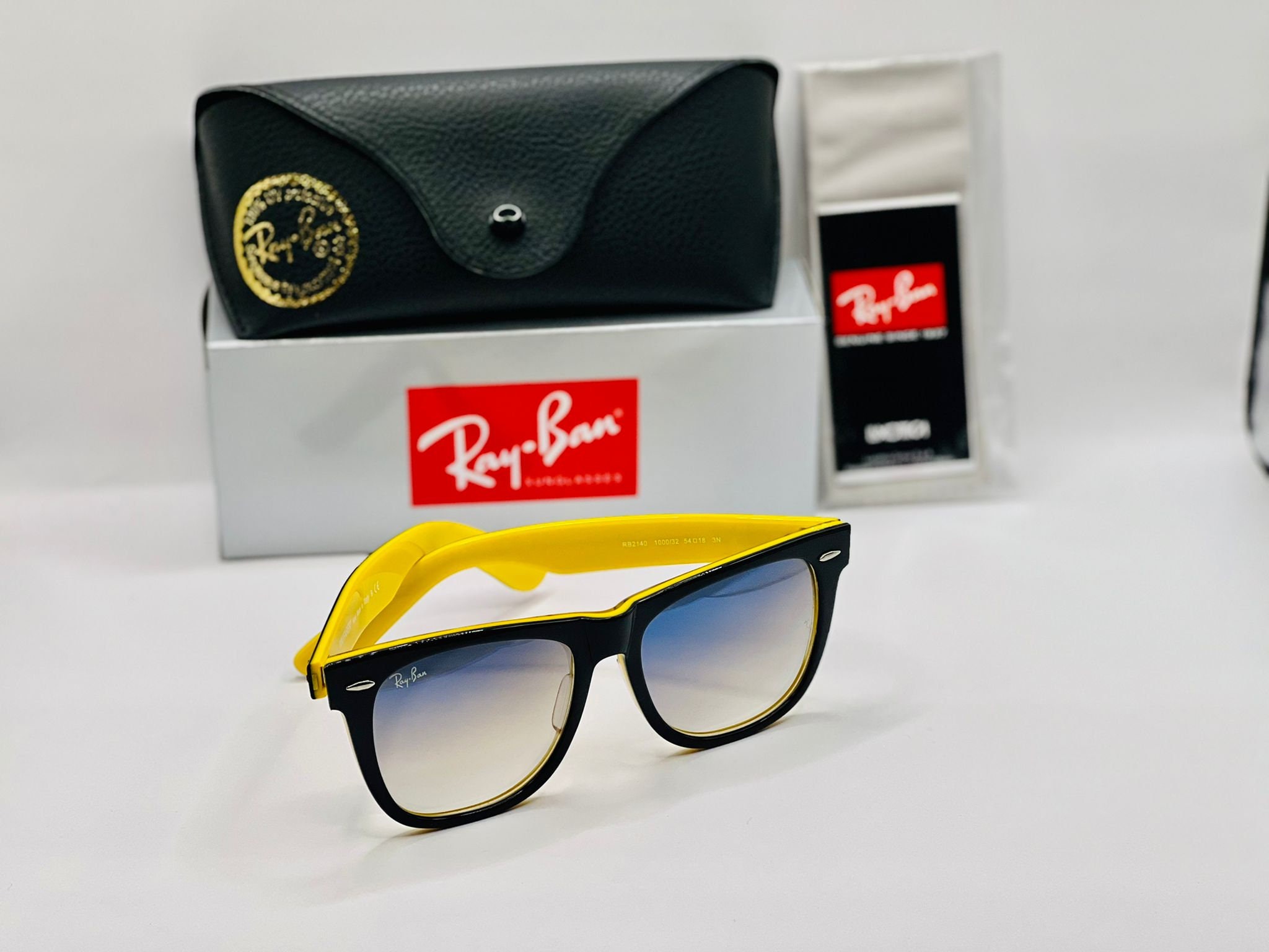 Ray Ban Wayfarer Sunglasses RB2140 Black & Yellow Vintage - Etsy