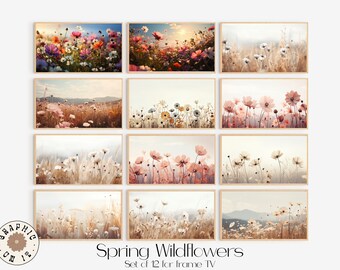 12 Spring Wildflowers Frame TV Art Digital Download, Spring Decor Vintage Spring Farmhouse Decor Wildflower Frame TV Art